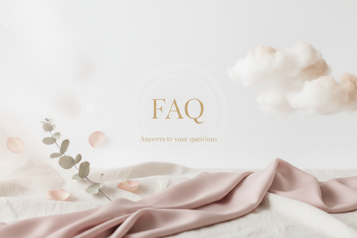 I need a banner image for the FAQ page of a beauty-lifestyle brand. The brand aesthetic is soft, clean, friendly, and feminine—nothing too busy or cluttered. The image should look simple, modern, and human-friendly, with a calm feel. It must be visually pleasing but not distracting, because it appears at the top of a FAQ page